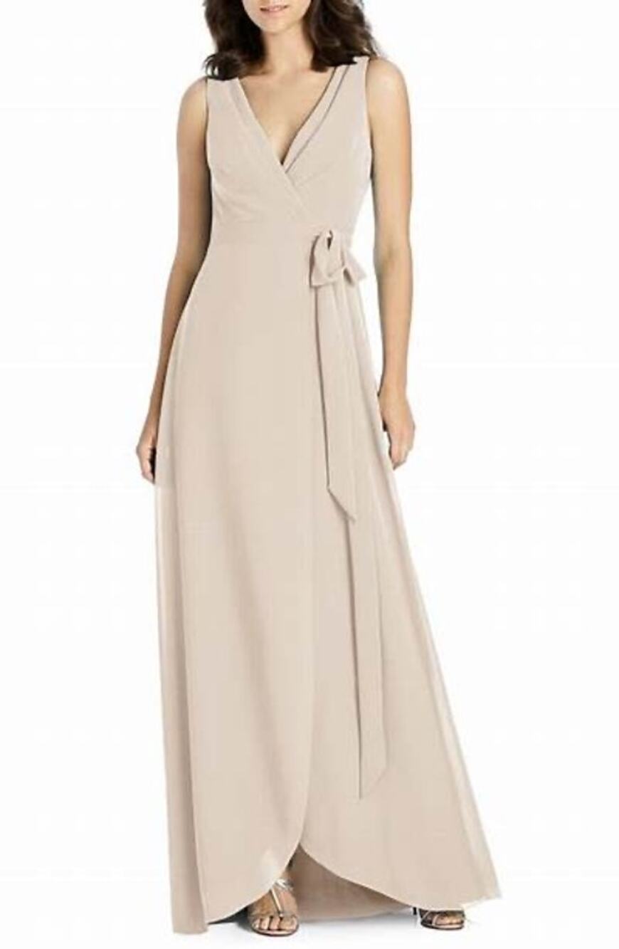 Jenny Packham Cameo Blush Chiffon V-Neck Tie Sleeveless Bridesmaids Wrap Dress